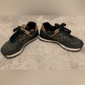 Black and Gold New Balance 574 Sneakers Size 6